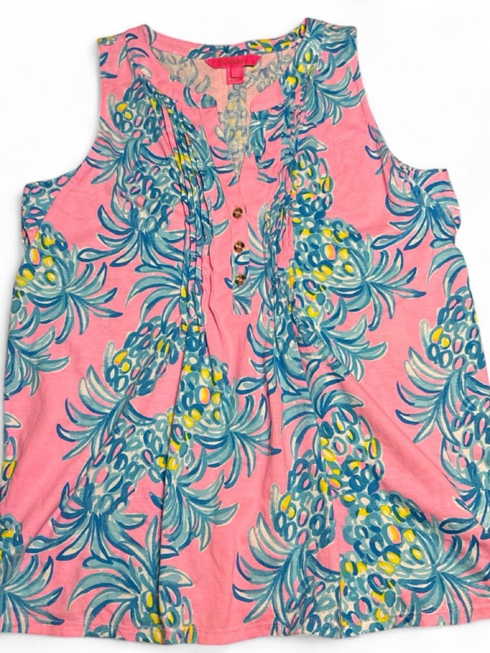 Lilly Pulitzer Pink & Blue Tropical Pineapple Blouse